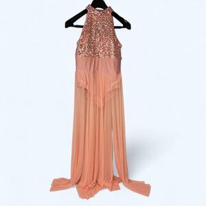 iEFiEL Women's Halter Sequins Dance Costume Mesh Tulle Overlay Dress Size Medium